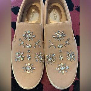 MICHAEL Michael Kors Pink Jeweled Leather and Rubber Sole Slip On Sneaker